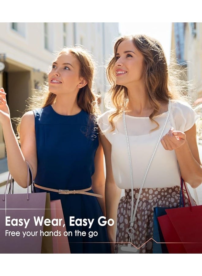 تين تك سلسلة موبايل عالمي كروس بودي مزينة بأحجار الراين ومقاومة للسرقة لامعة ووسادة تثبيت لمعظم الموبايلات وحامل رقبة مرصع بالألماس للنساء من تين تك – فضي - Image 2