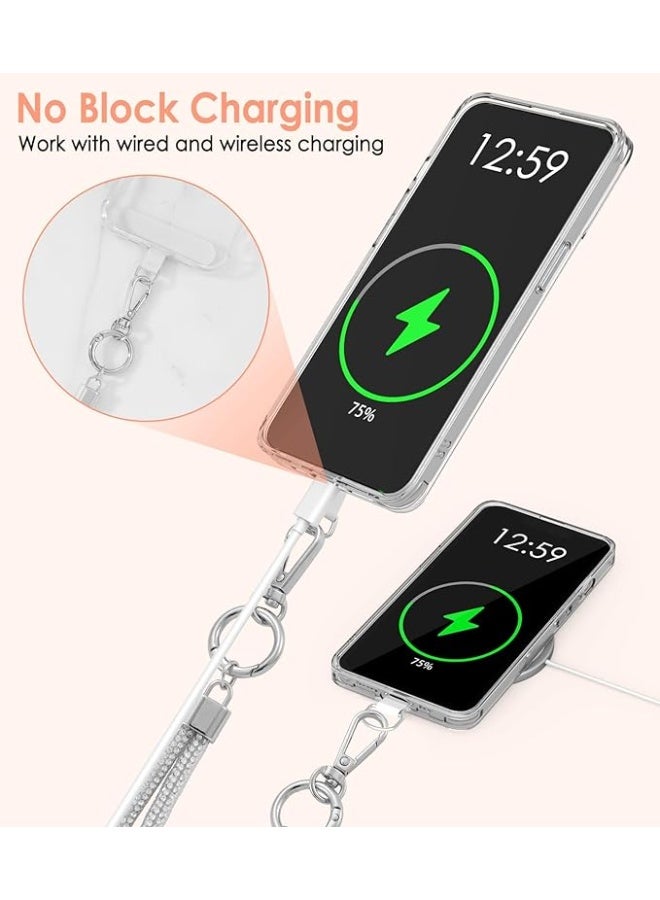 تين تك سلسلة موبايل عالمي كروس بودي مزينة بأحجار الراين ومقاومة للسرقة لامعة ووسادة تثبيت لمعظم الموبايلات وحامل رقبة مرصع بالألماس للنساء من تين تك – فضي - Image 5