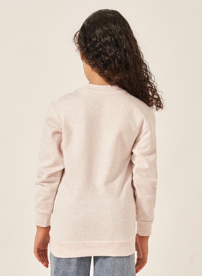 Styli Slogan and Star Print Longline Sweatshirt  - Image 4