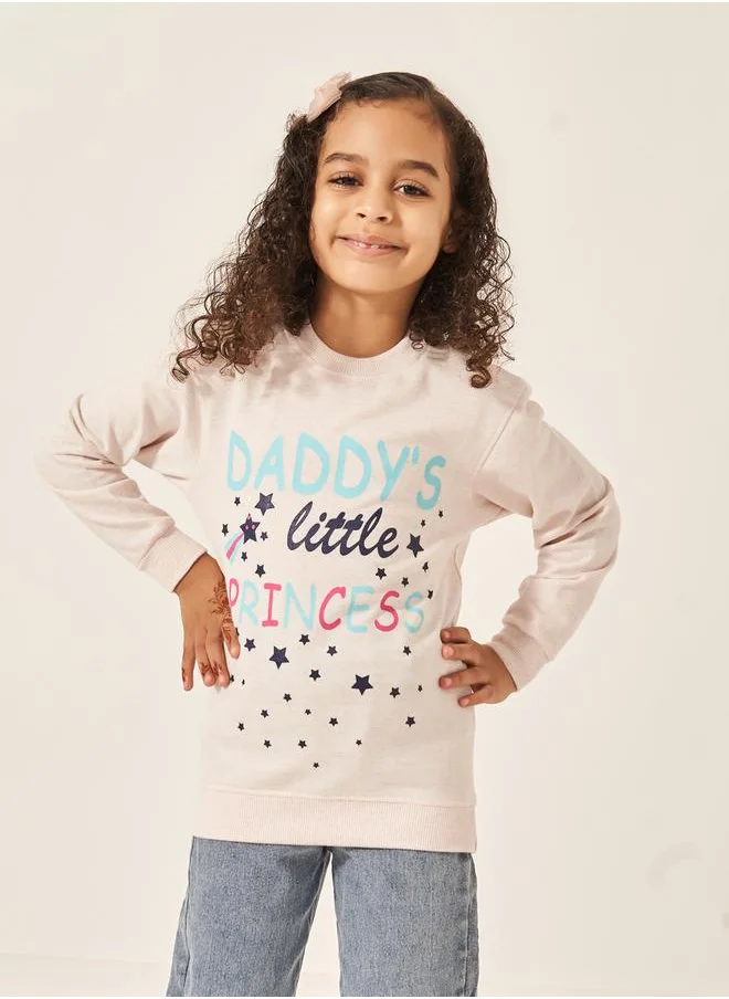 Styli Slogan and Star Print Longline Sweatshirt