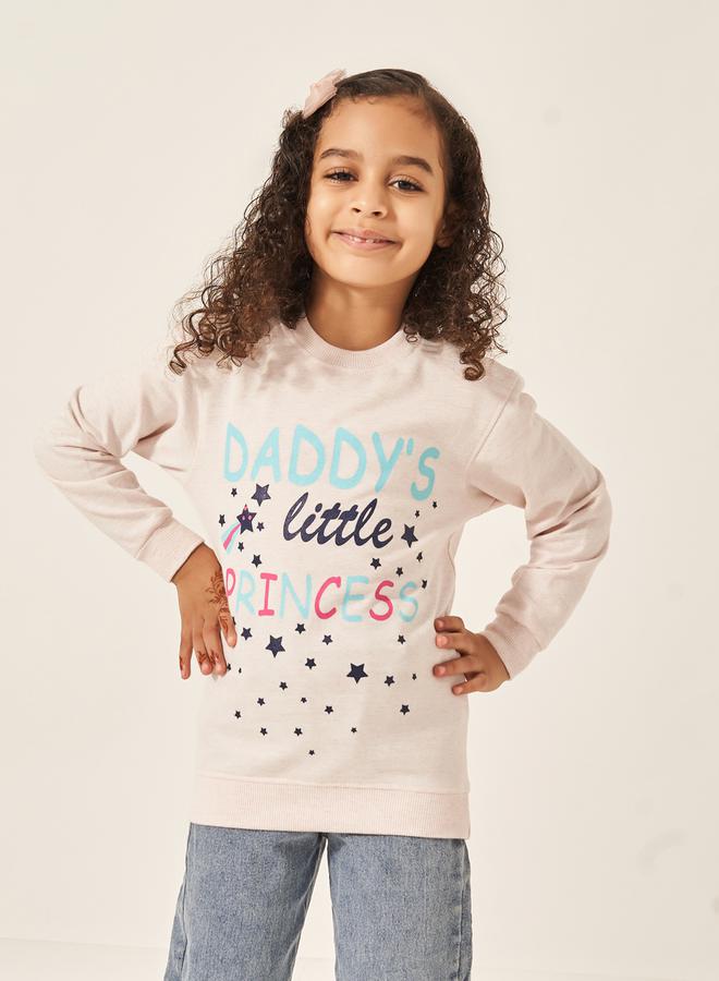 Styli Slogan and Star Print Longline Sweatshirt  - Image 1