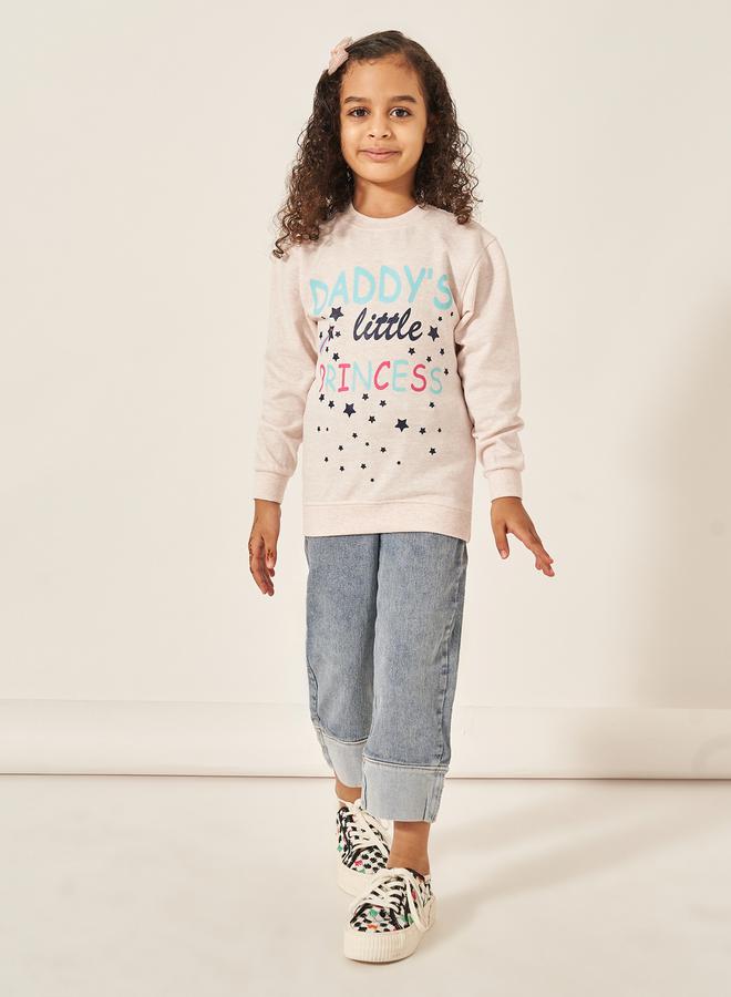 Styli Slogan and Star Print Longline Sweatshirt  - Image 2