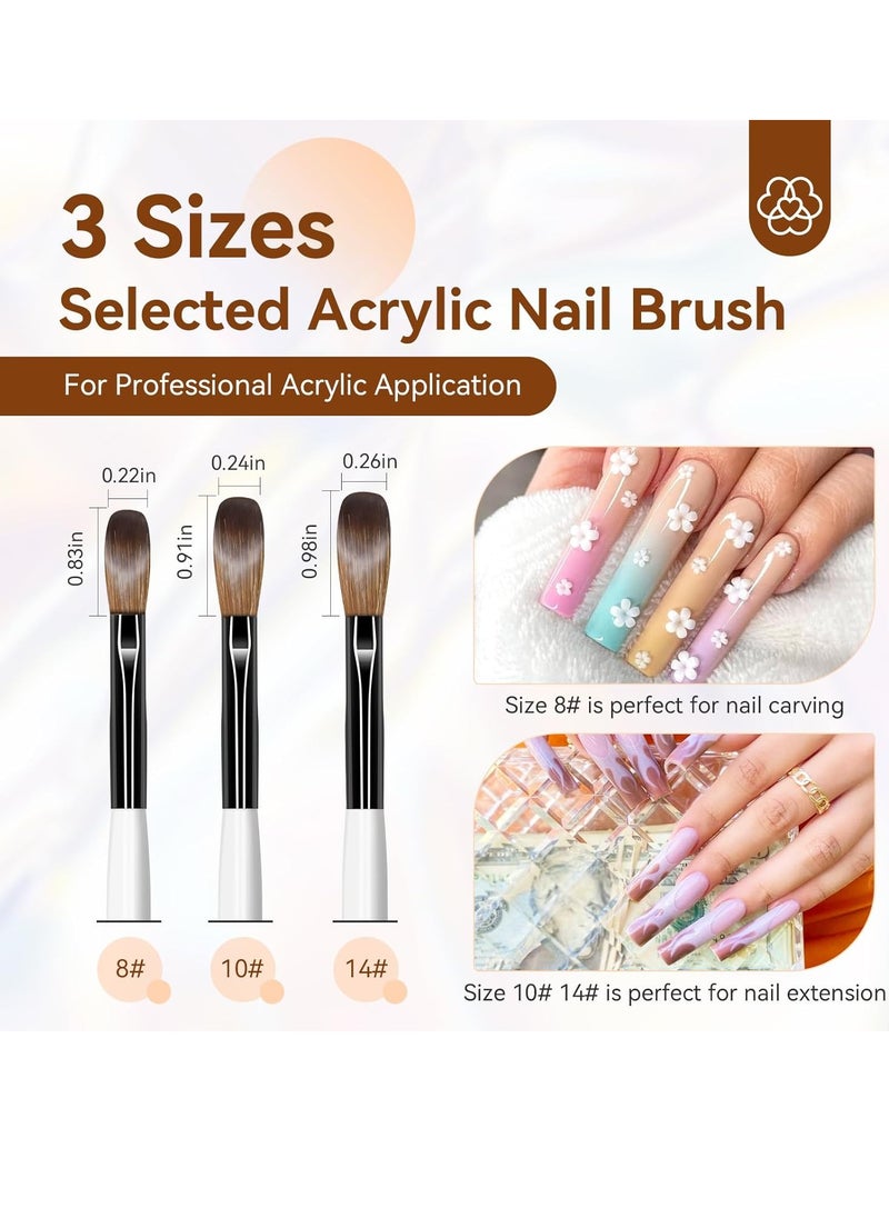 Saviland Saviland 3pcs Acrylic Nail Brush Set, Size 8/10/14 Kolinsky Acrylic Nail Brushes for Acrylic Application, Acrylic Powder Nail Art Extension with Black & White Handle for Beginner & Professional  - Image 2