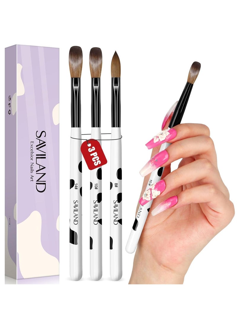 Saviland Saviland 3pcs Acrylic Nail Brush Set, Size 8/10/14 Kolinsky Acrylic Nail Brushes for Acrylic Application, Acrylic Powder Nail Art Extension with Black & White Handle for Beginner & Professional  - Image 1