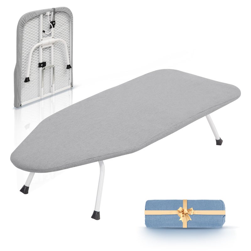 STORAGE MANIAC Tabletop Ironing Broad All Iron Mini Folding Ironing Broad with 2 Removable Cover Portable Small Ironing Broad with 7 mm Thick Pad for Laundry Room Apartment Dorms  Silver  Blue