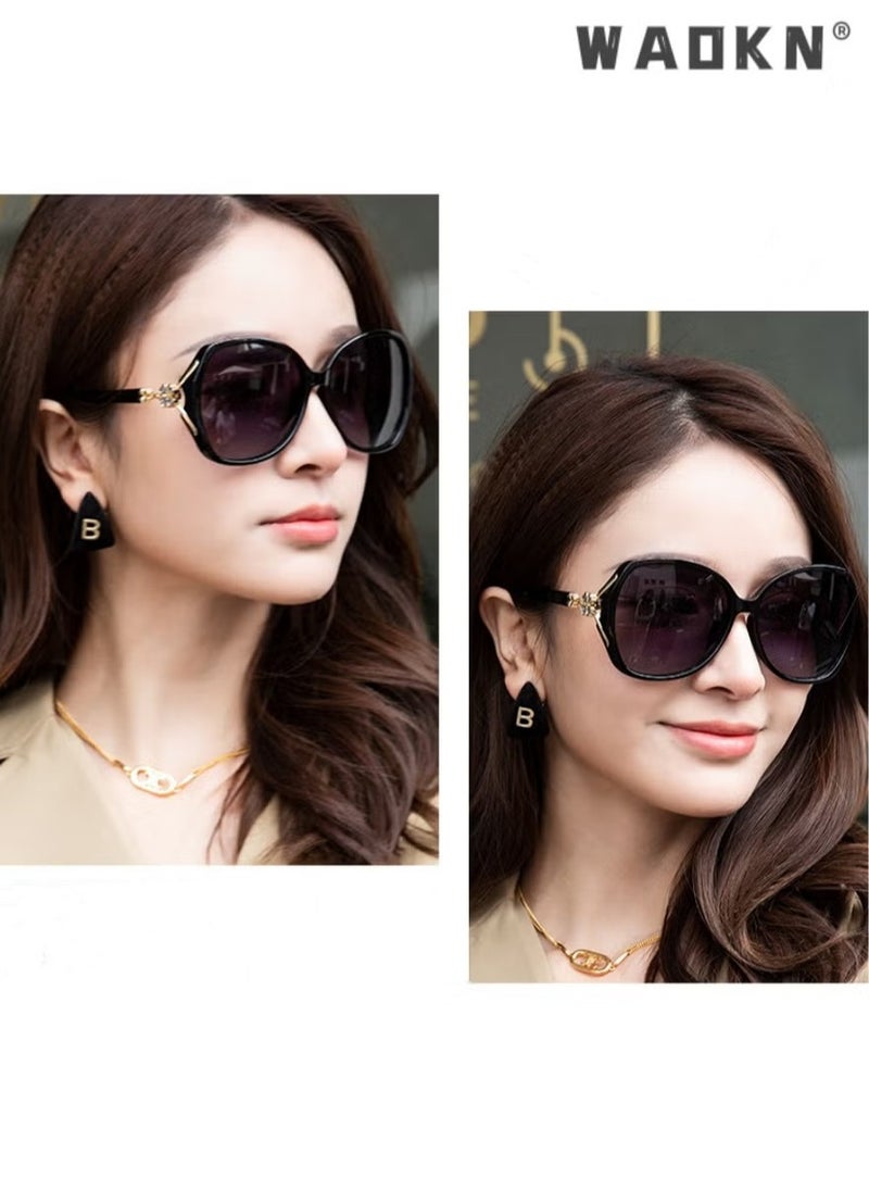 WAOKN - Women's Square Sunglasses Polarized Anti-Glare UV400 Lens Rhinestone Arms with Case for Shopping Party Travel Protection for Outdoors, Vacation Gradient Brown - Image 1