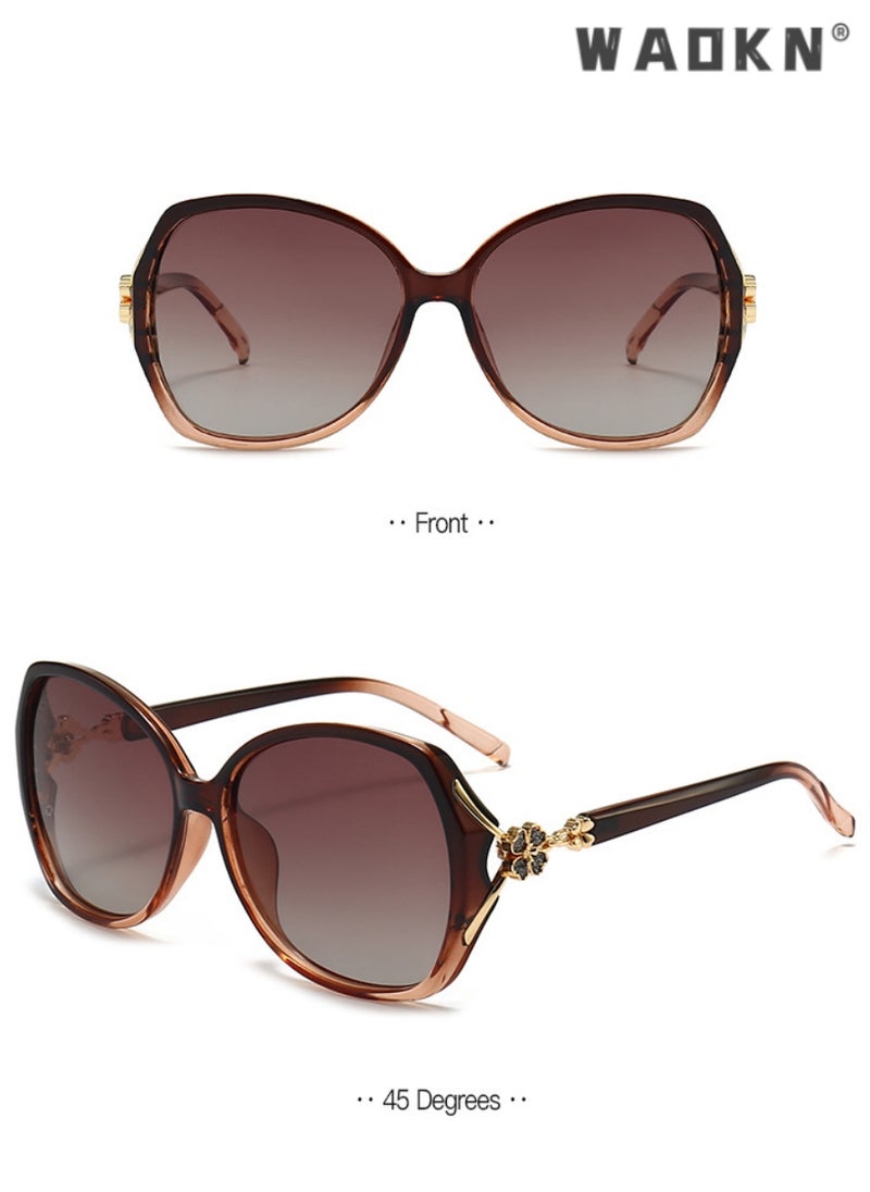 WAOKN - Women's Square Sunglasses Polarized Anti-Glare UV400 Lens Rhinestone Arms with Case for Shopping Party Travel Protection for Outdoors, Vacation Gradient Brown - Image 1