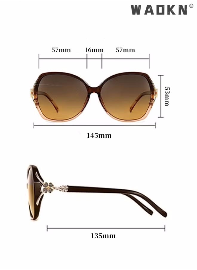 WAOKN - Women's Square Sunglasses Polarized Anti-Glare UV400 Lens Rhinestone Arms with Case for Shopping Party Travel Protection for Outdoors, Vacation Gradient Brown - Image 1
