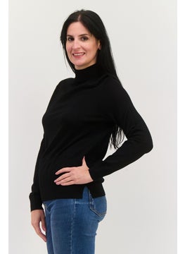 HUGO by Hugo Boss Women Mock Neck Textured Long Sleeves Sweater, Black  - Image 4