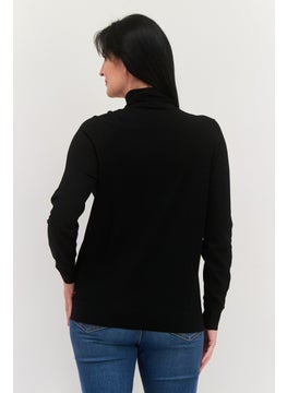 HUGO by Hugo Boss Women Mock Neck Textured Long Sleeves Sweater, Black  - Image 3