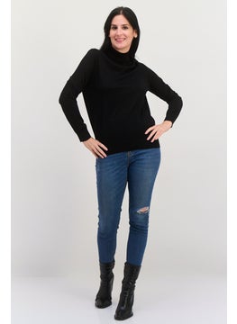HUGO by Hugo Boss Women Mock Neck Textured Long Sleeves Sweater, Black  - Image 2