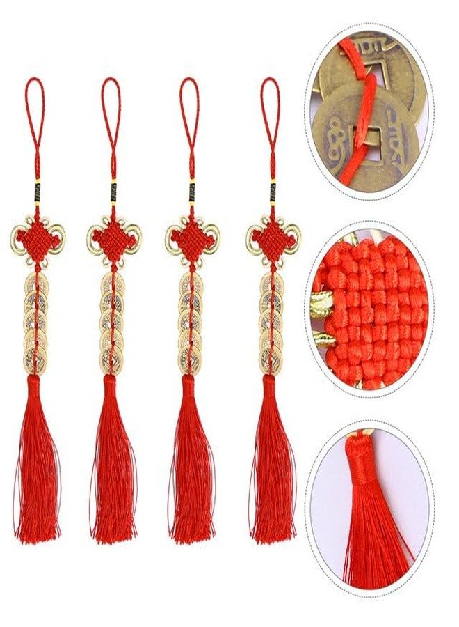 Topxome Chinese Knot The Fortune Tassels Fortune Coins Feng Shui Coins Vintage Lucky Coin Wealth Charm Home Car Decoration (4pcs) - Image 2