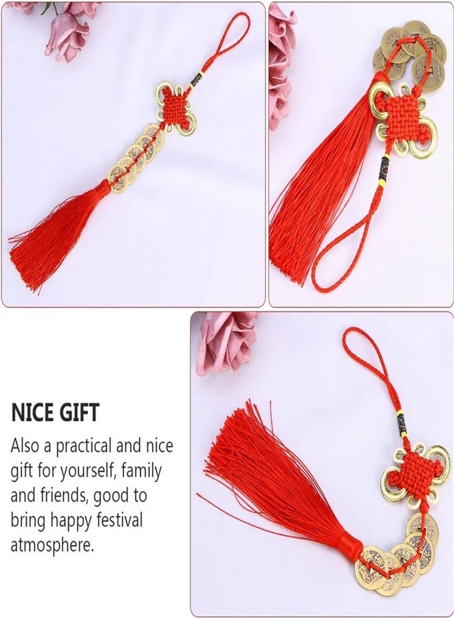 Topxome Chinese Knot The Fortune Tassels Fortune Coins Feng Shui Coins Vintage Lucky Coin Wealth Charm Home Car Decoration (4pcs) - Image 4