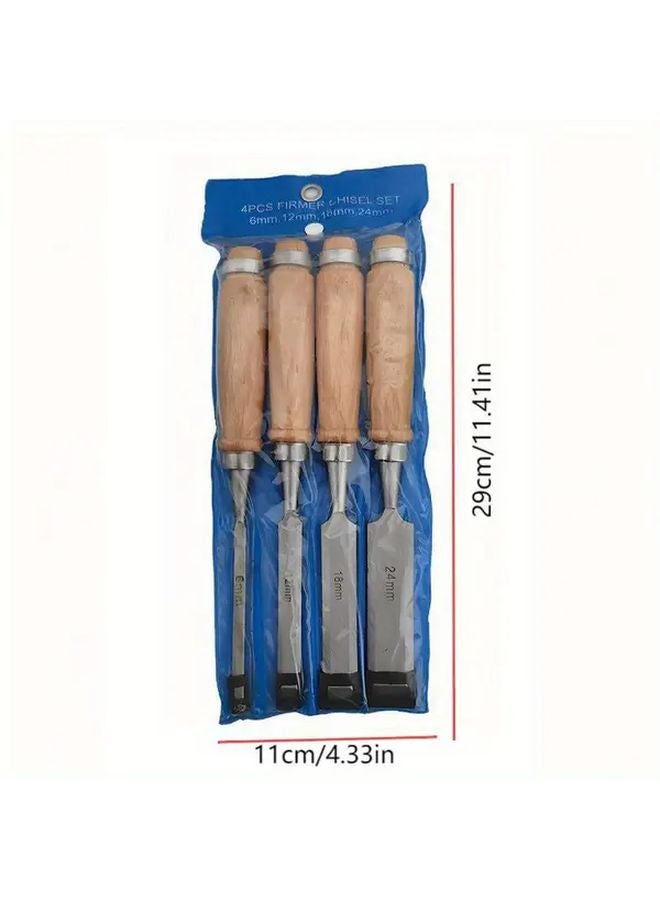 Blue Woodworking Chisel Set 4pc 45 Steel Carved Flat Carpenter Tool Beech Wood Handle - Image 3