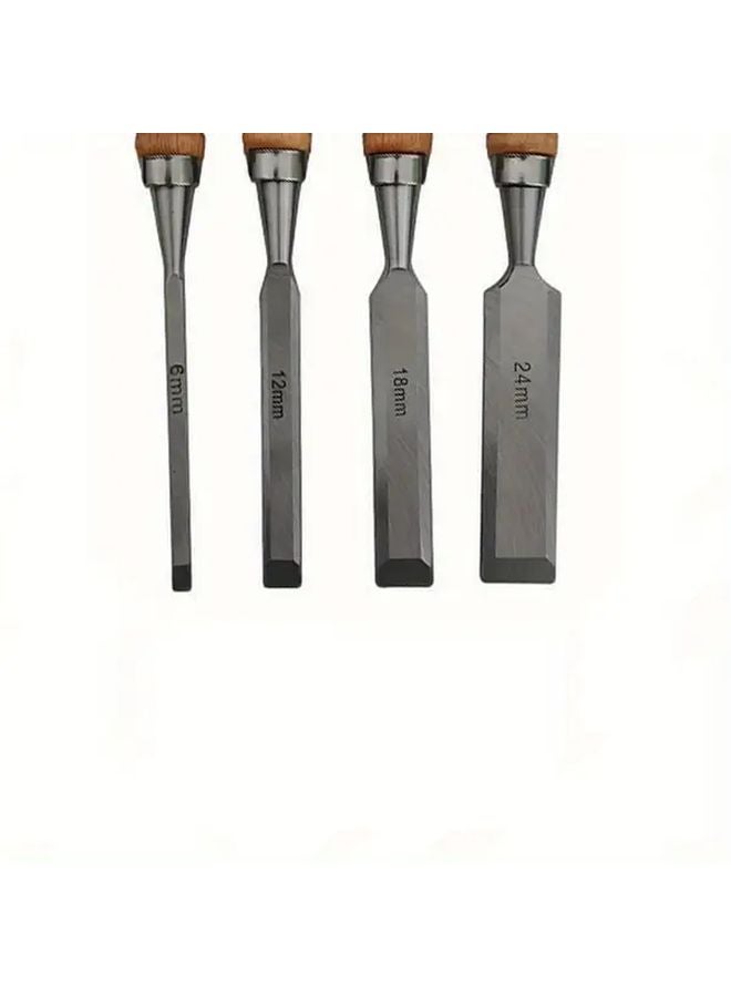 Blue Woodworking Chisel Set 4pc 45 Steel Carved Flat Carpenter Tool Beech Wood Handle - Image 5