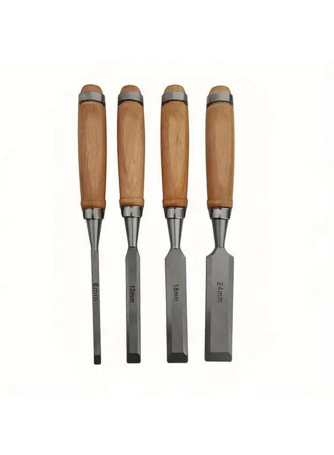 Blue Woodworking Chisel Set 4pc 45 Steel Carved Flat Carpenter Tool Beech Wood Handle - Image 4