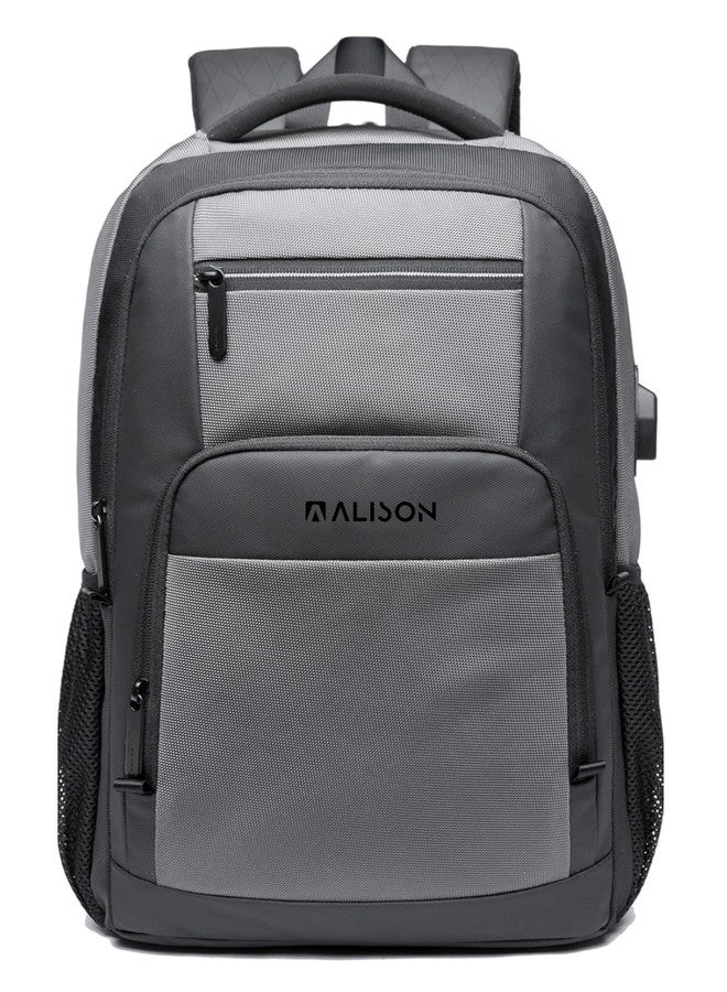 Alison Swiss Cut Design 15.6 Inch Smart Laptop Backpack Bag With USB Charging Port, Anti Theft Pocket and Accessories Organiser for Men Women Boys Girls (Grey) - Image 1