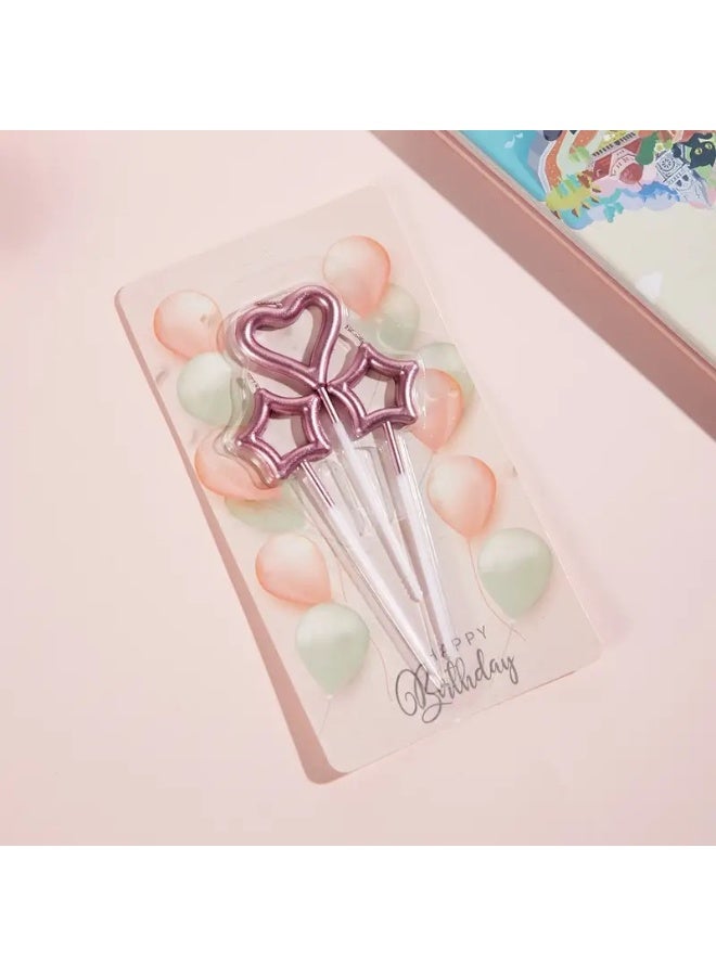 Chocisong 3PCS Pink Heart & Star Birthday Candles, Luxury Metallic Cake Decor Candles for Birthday, Wedding, Anniversary, Baby Shower & Family Celebration - Image 3