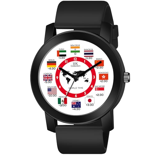 IIK COLLECTION Silicone Watches For Men Round Numerical Dial Analogue Men Watch|Long Battery Life With Long Lasting Polish/Adjustable Flexible Silicon Strap|Watches For Boys, Band_Black, Dial_White - Image 1