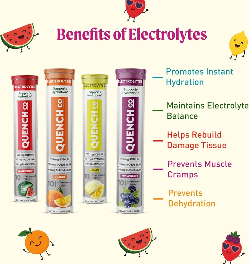 Quench Electrolyte Tablets 40 Count Instant Hydration Electrolytes Fasting Electrolytes No Sugar for Optimal Hydration Support Not Powder  Watermelon Orange Mixed Berry Lemon Flavors - Image 5