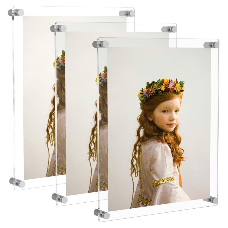 NIUBEE 11x14 Clear Acrylic Wall Mount Floating Frameless Picture Frame for Degree Certificate Photo FramesDouble PanelFull Frame is 13x16 inch  3 Pack