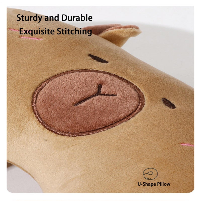 Type A Color 2 In 1 Capybara Plush U Shape Memory Foam Travel Pillow For Airplane Car And Home - Image 5