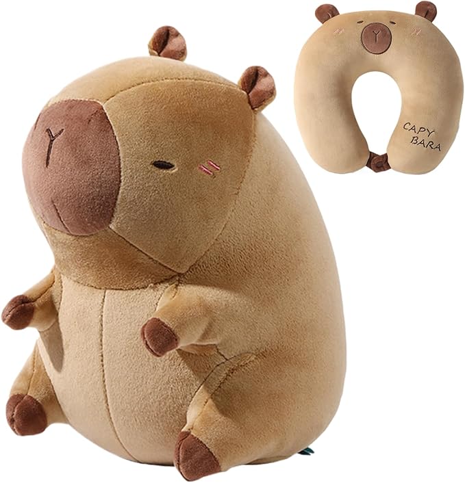 Type A Color 2 In 1 Capybara Plush U Shape Memory Foam Travel Pillow For Airplane Car And Home - Image 1