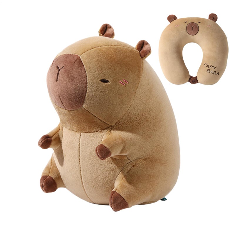 Type A Color 2 In 1 Capybara Plush U Shape Memory Foam Travel Pillow For Airplane Car And Home - Image 2