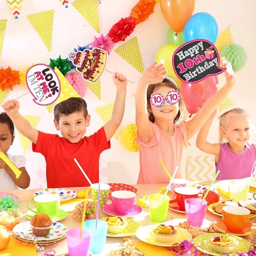 WOBBOX Tenth Birthday Photo Booth Party Props Pink for Baby Girl, 10th Birthday Decorations for Girl, Kids Birthday Party Decoration Items - Image 2