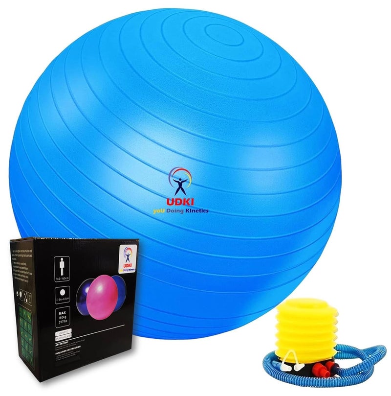UDKI Gym Ball for Exercise Blue 65 cm Diameter Anti Burst Exercise Ball with Foot Pump for Workout Yoga Ball for Women and Men Swiss Ball for Balance Stability Training - Image 1