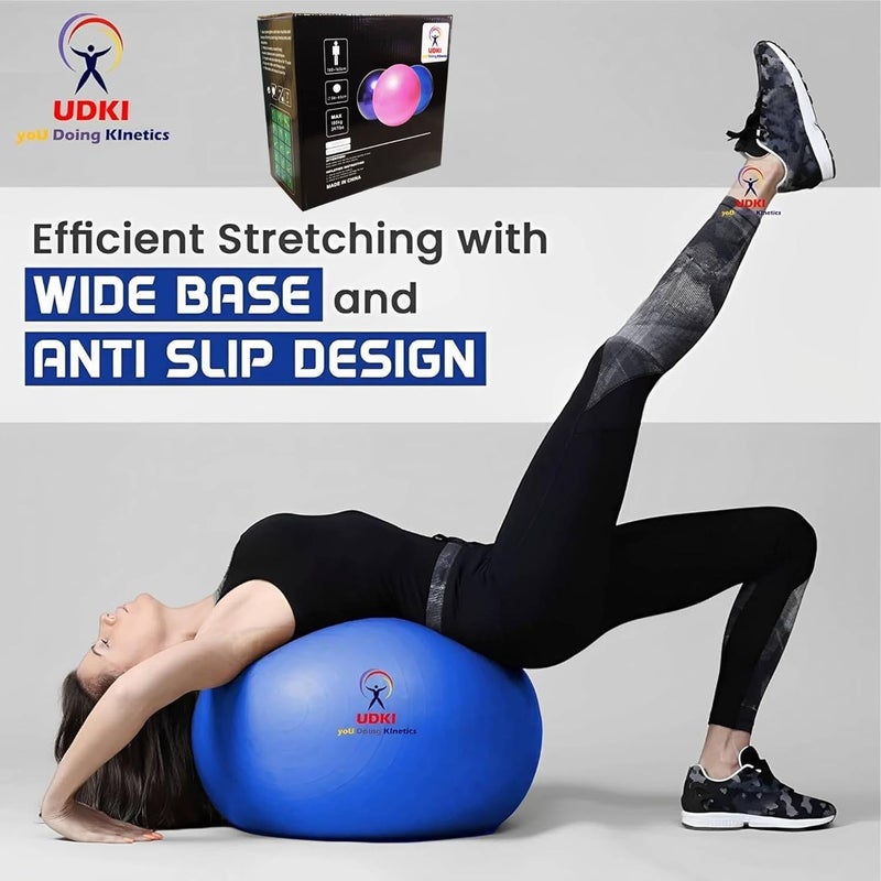 UDKI Gym Ball for Exercise Blue 65 cm Diameter Anti Burst Exercise Ball with Foot Pump for Workout Yoga Ball for Women and Men Swiss Ball for Balance Stability Training - Image 4