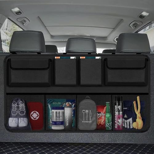 AARKRI SALES Heavy-Duty Car Back Seat Trunk Organizer with Detachable Compartments, Adjustable Straps, and Non-Slip Base – Ideal for Family Road Trips, Camping, and Everyday Car Organization - Black - Image 1