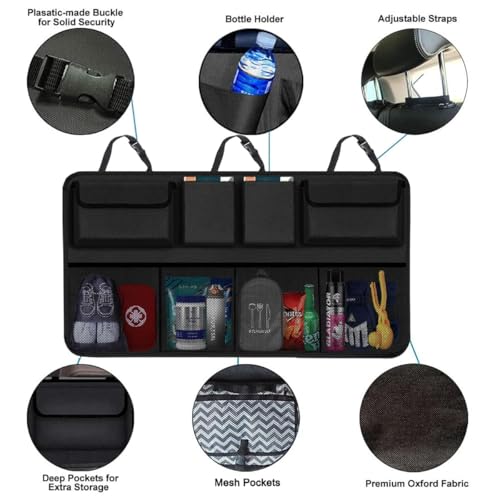 AARKRI SALES Heavy-Duty Car Back Seat Trunk Organizer with Detachable Compartments, Adjustable Straps, and Non-Slip Base – Ideal for Family Road Trips, Camping, and Everyday Car Organization - Black - Image 2