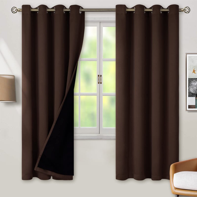 BGment بجلات حرارية معزولة بنسبة 100 ٪ انقطاع الستائر لغرفة النوم مع بطانة سوداء الطبقة المزدوجة الكاملة الغرفة الضيق ضوضاء الستار جروميت (52 × 72 بوصة بني 2 لوحات) - Image 1