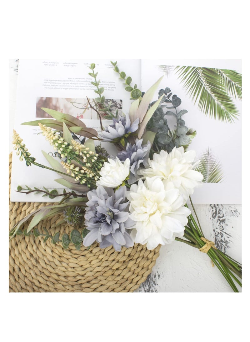 SYOSI زهور صناعية للزينة نباتات وأزهار صناعية من السلك والبلاستيك، ساق أزهار داليا مزيفة، بنفسجي وأبيض - Image 2