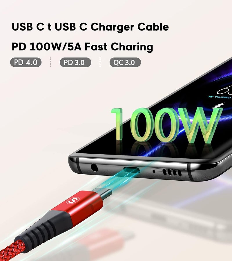 sweguard USB C to USB C Charger Cable 100W [3.3ft, 2-Pack] iPhone 16 Charger Cord for iPhone 15 16 Pro Max Plus,MacBook,iPad Pro Air,Samsung Galaxy S25 S24 S23 S22 S21 S10 S9, A55 A54 A15,Moto Pixel - Image 2