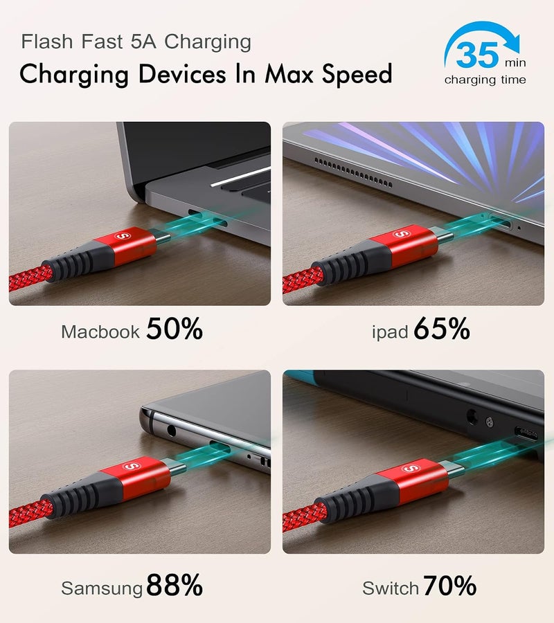 sweguard USB C to USB C Charger Cable 100W [3.3ft, 2-Pack] iPhone 16 Charger Cord for iPhone 15 16 Pro Max Plus,MacBook,iPad Pro Air,Samsung Galaxy S25 S24 S23 S22 S21 S10 S9, A55 A54 A15,Moto Pixel - Image 5