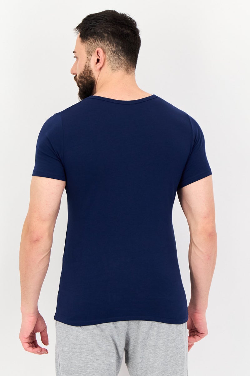 sloggi Men 2 Pieces Round Neck Short Sleeve Brand Logo Undershirt, Navy - Image 3