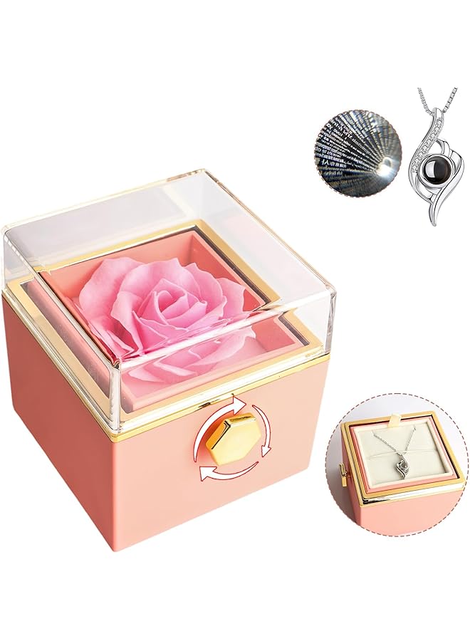 erorex Gifts For Women Mum Her Preserved Eternal Rose Gift Box For Mothers Day With Love You Necklace Artificial Rose Flowers Romantic Gifts For Women On Birthday Anniversary Pink  - Image 1