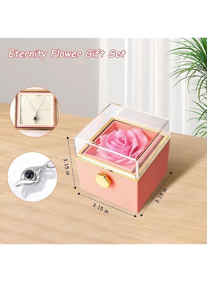 erorex Gifts For Women Mum Her Preserved Eternal Rose Gift Box For Mothers Day With Love You Necklace Artificial Rose Flowers Romantic Gifts For Women On Birthday Anniversary Pink  - Image 3