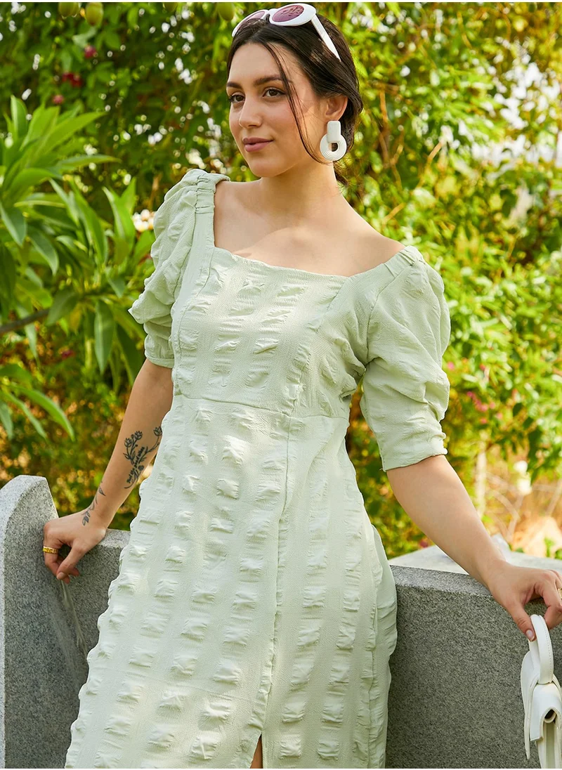 PINACOLADA Women's Sage Green Creased Dress With Slit Detail