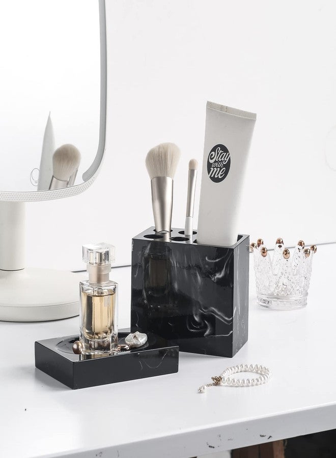 Jung Ford 5-Piece Bathroom Set - Resin Marble Pattern Accessory Kit with Soap Dispenser, Soap Dish, Toothbrush Holder, Tumblers - Image 4