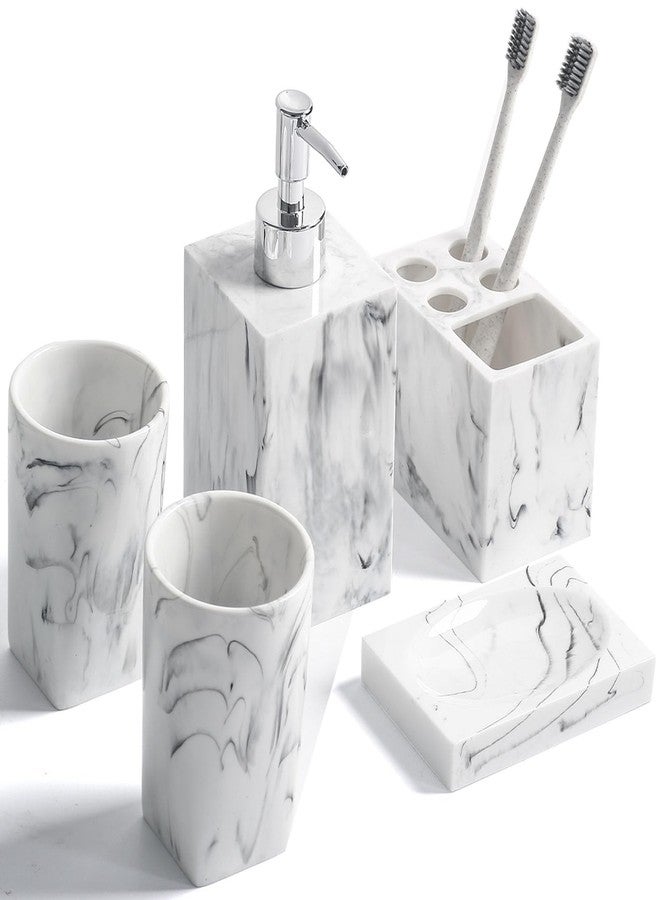 Jung Ford 5-Piece Bathroom Set - Resin Marble Pattern Accessory Kit with Soap Dispenser, Soap Dish, Toothbrush Holder, Tumblers - Image 1
