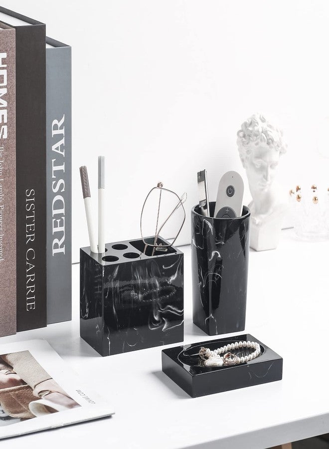 Jung Ford 5-Piece Bathroom Set - Resin Marble Pattern Accessory Kit with Soap Dispenser, Soap Dish, Toothbrush Holder, Tumblers - Image 5