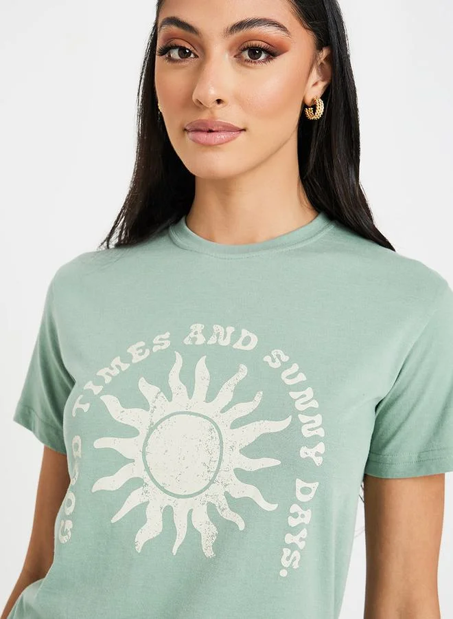 Styli Regular Fit Distress Graphic Print T-shirt