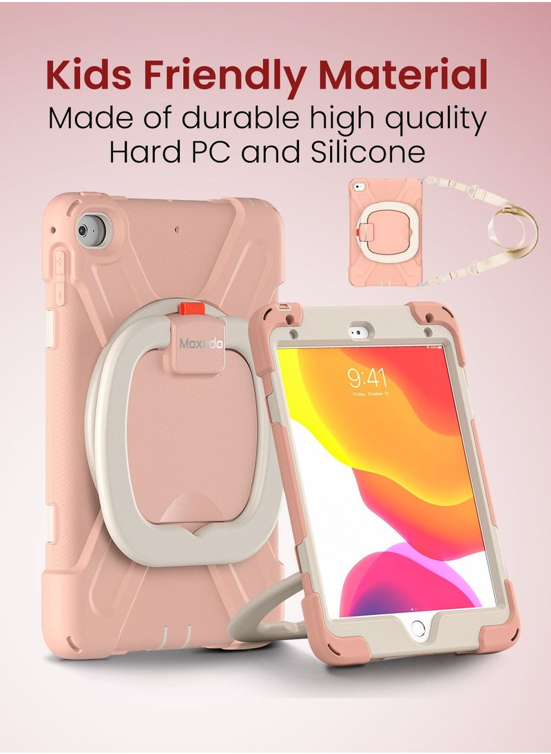 Moxedo Heavy Duty Shockproof Rugged Protective Colorful Case with 360 Rotating Kickstand and Shoulder Strap for Kids Compatible for iPad Mini 4 / 5 -  Rose Gold