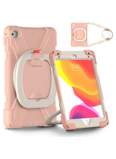 Moxedo Heavy Duty Shockproof Rugged Protective Colorful Case with 360 Rotating Kickstand and Shoulder Strap for Kids Compatible for iPad Mini 4 / 5 -  Rose Gold