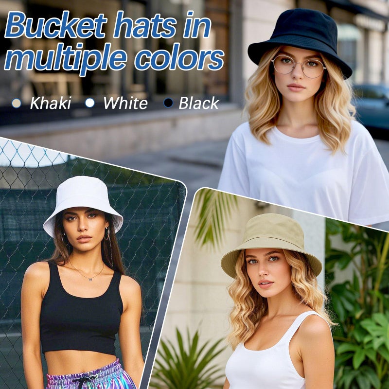 DASSNANE 2pcs Sublimation Bucket Hats,White and Black Bucket hat Womens Bucket hat Sun Hat Beach Fishing Hat, Reversible Double Side Wear - Image 3
