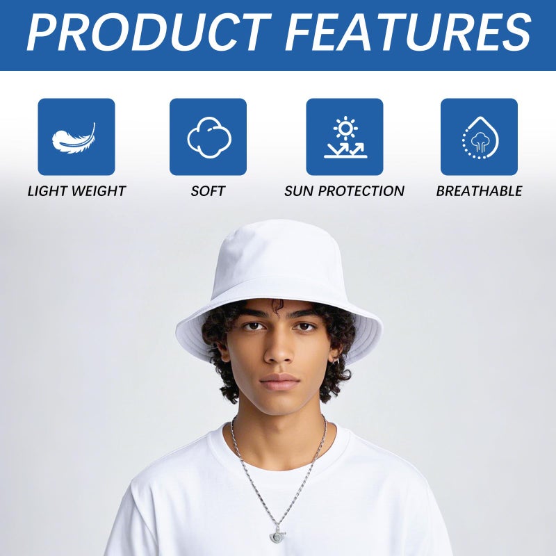 DASSNANE 2pcs Sublimation Bucket Hats,White and Black Bucket hat Womens Bucket hat Sun Hat Beach Fishing Hat, Reversible Double Side Wear - Image 4