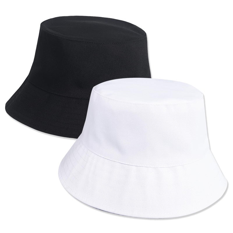 DASSNANE 2pcs Sublimation Bucket Hats,White and Black Bucket hat Womens Bucket hat Sun Hat Beach Fishing Hat, Reversible Double Side Wear - Image 1